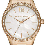 Michael Kors Layton Three Hand Mother of Pearl White Dial Gold Steel Strap Watch For Women - MK6870