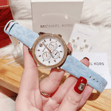 Michael Kors Tibby Multifunction White Dial Blue Leather Strap Watch For Women - MK2965