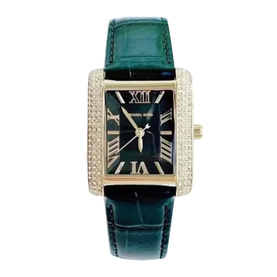 Michael Kors Emery Quartz Diamonds Green Dial Green Leather Strap Watch For Women - MK4697