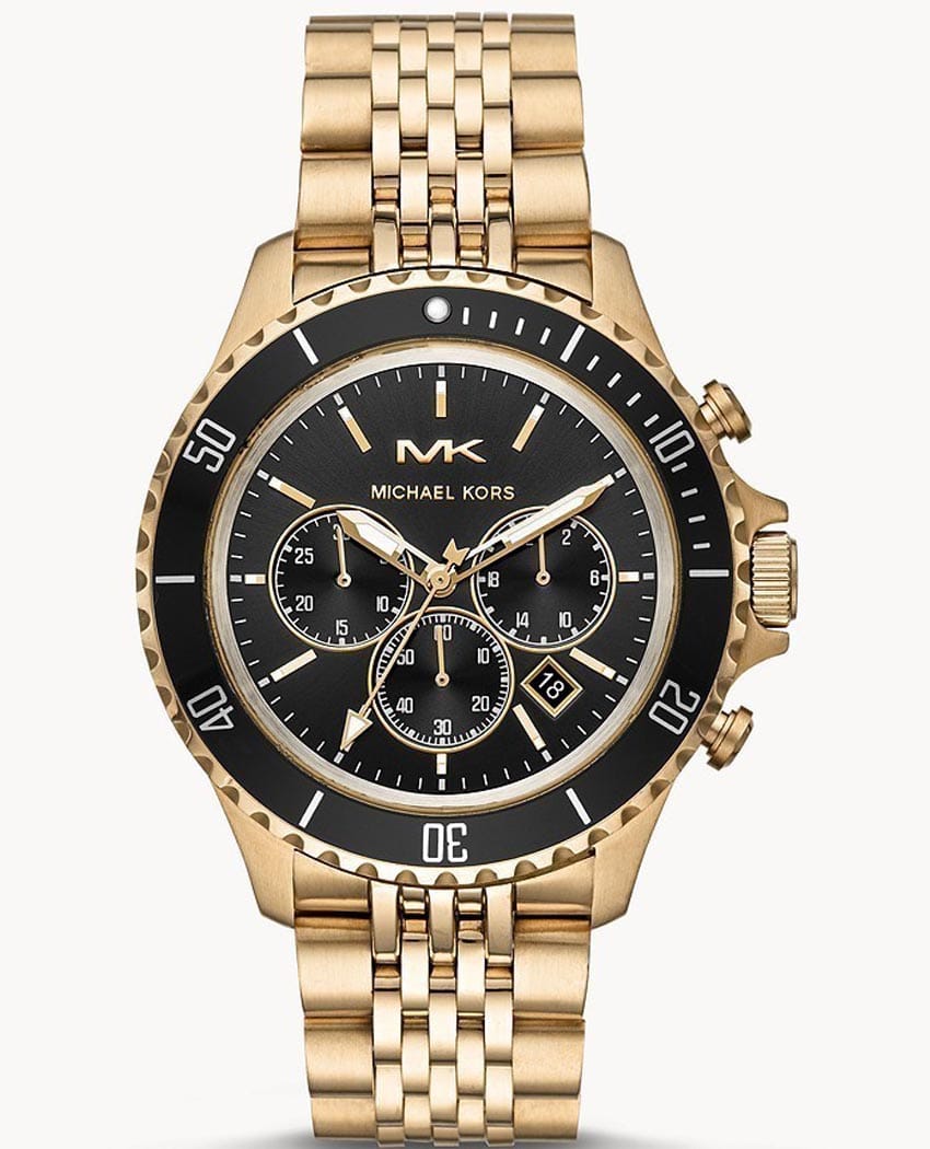 Michael Kors Bayville Chronograph Black Dial Gold Steel Strap Watch For Men - MK8726