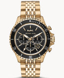 Michael Kors Bayville Chronograph Black Dial Gold Steel Strap Watch For Men - MK8726