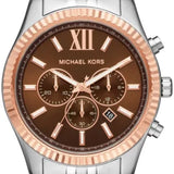 Michael Kors Lexington Chronograph Brown Dial Silver Steel Strap Watch For Men - MK8732