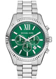 Michael Kors Lexington Chronograph Green Dial Silver Steel Strap Watch for Women - MK9152