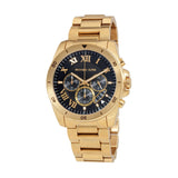 Michael Kors Brecken Chronograph Quartz Black Dial Gold Steel Strap Watch For Men - MK8481