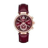 Michael Kors Sawyer Maroon Dial Maroon Leather Strap Watch for Women - MK2426