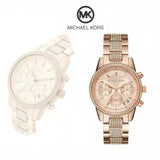 Michael Kors Ritz Chronograph Rose Gold Dial Rose Gold Steel Strap Watch For Women - MK6485