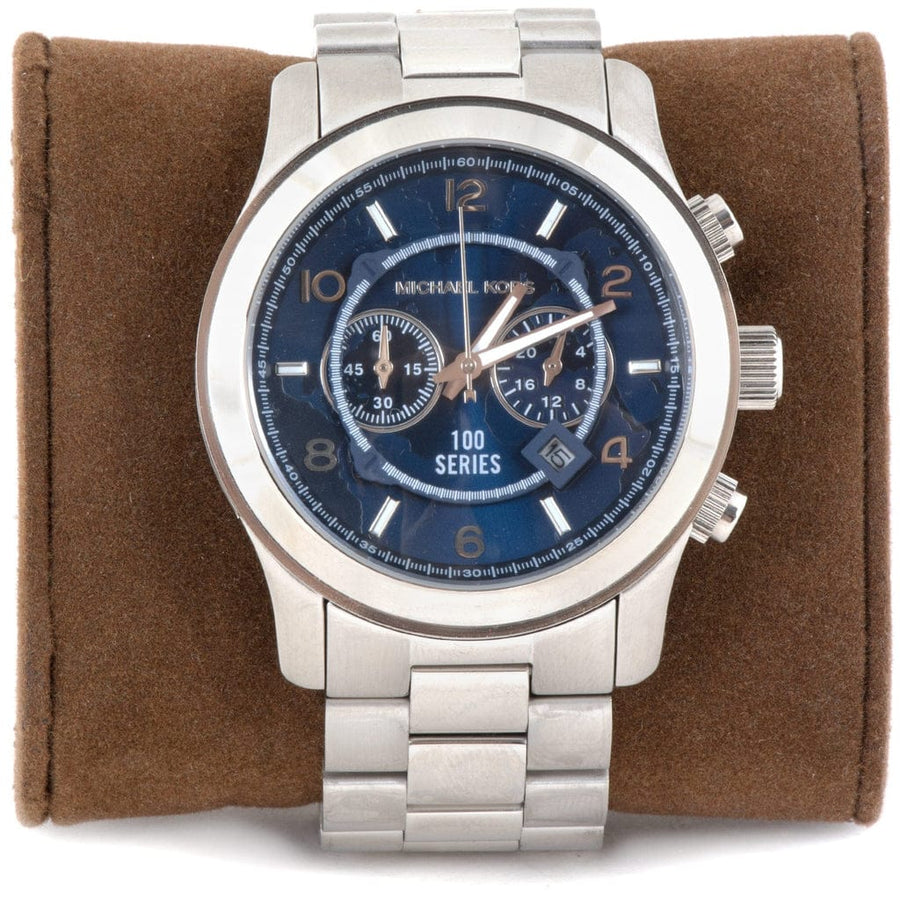Michael Kors Stop Hunger Chronograph Blue Dial Silver Steel Strap Watch for Men - MK8314