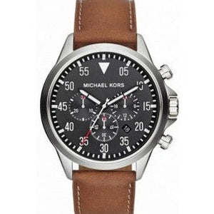 Michael Kors Gage Chronograph Quartz Black Dial Brown Leather Strap Watch For Men - MK8333