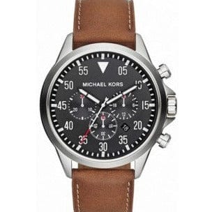 Michael Kors Gage Chronograph Quartz Black Dial Brown Leather Strap Watch For Men - MK8333