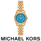 Michael Kors Lexington Three Hand Blue Dial Gold Steel Strap Watch for Women - MK4813