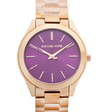 Michael Kors Slim Runway Purple Dial Rose Gold Steel Strap Watch for Women - MK3293