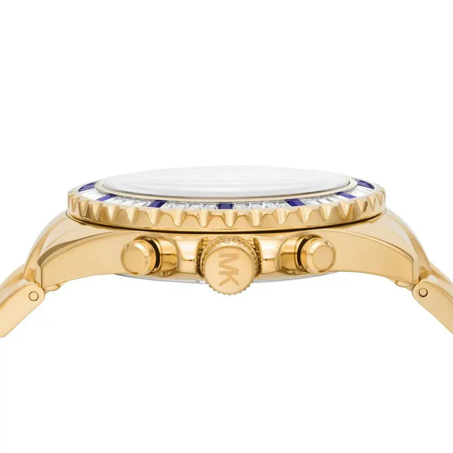 Michael Kors Everest Chronograph Blue Dial Gold Steel Strap Watch For Women - MK6971