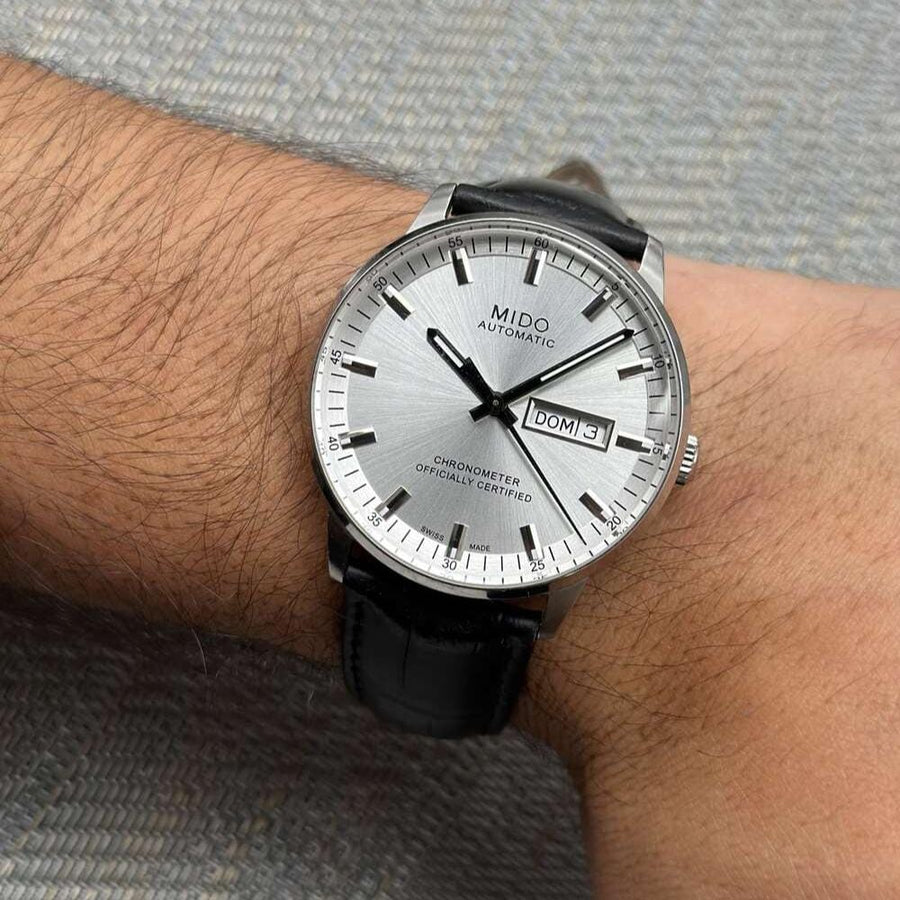 Mido Comander II Automatic Chronometer Silver Dial Black Leather Strap Watch For Men - M021.431.16.031.00