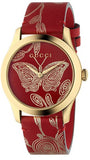 Gucci G Timeless Quartz Red Dial Red Leather Strap Watch For Women - YA1264054