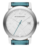 Burberry White Dial Turquoise Leather Strap Watch for Women - BU9120