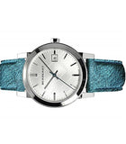 Burberry White Dial Turquoise Leather Strap Watch for Women - BU9120