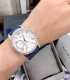 Guess Solstice Diamonds Silver Dial Blue Rubber Strap Watch for Women - GW0113L3