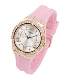 Guess Cosmo Diamonds Silver Dial Pink Silicone Strap Watch for Women - GW0034L3