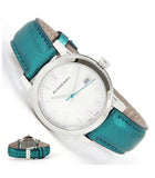 Burberry White Dial Turquoise Leather Strap Watch for Women - BU9120