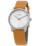 Calvin Klein City Silver Dial Orange Leather Strap Watch for Women - K2G231G6