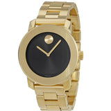 Movado Bold Black Dial Gold Steel Strap Unisex Watch - 3600397