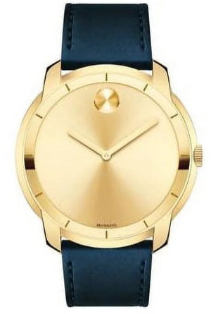 Movado Bold Gold Dial Blue Leather Strap Watch For Men - 3600469