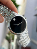 Movado Classic Quartz Black Dial Silver Steel Strap Watch for Men - 0606337