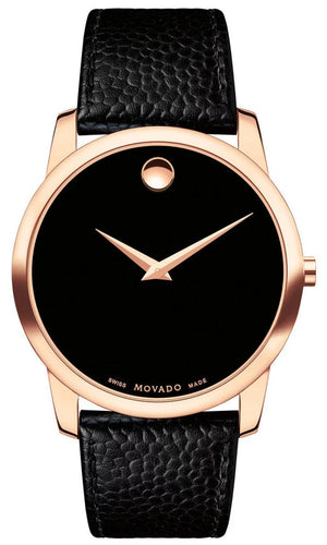 Movado Museum Classic Black Dial Black Leather Strap Watch For Men - 607060