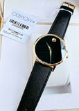 Movado Museum Gold Watch with Black Leather Strap