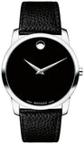 Movado Museum Black Dial Black Leather Strap Watch For Men - 607012