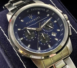 Maserati Successo Chronograph Blue Dial Silver Steel Strap Watch For Men - R8873621002