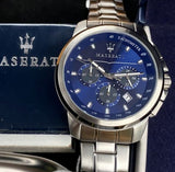 Maserati Successo Chronograph Blue Dial Silver Steel Strap Watch For Men - R8873621002