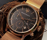 Maserati Epoca Black Dial Gold Mesh Bracelet Watch For Men - R8873618005