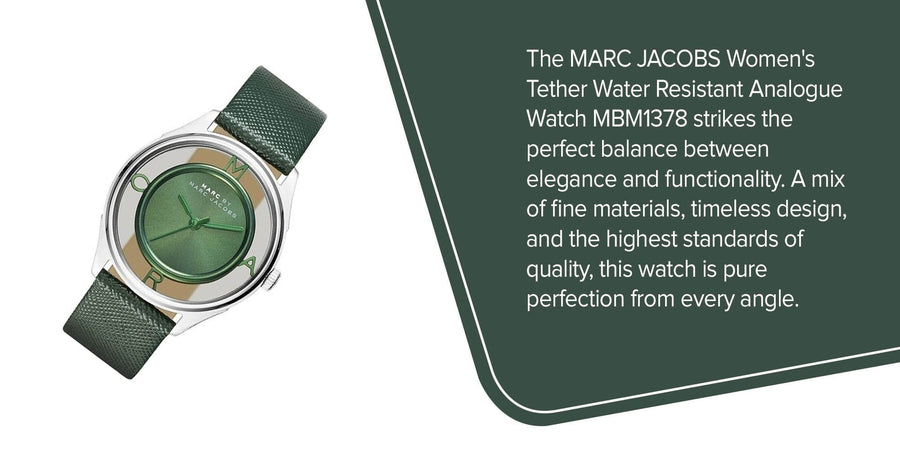 Marc Jacobs Tether Transparent Green Dial Green Leather Strap Watch for Women - MBM1378