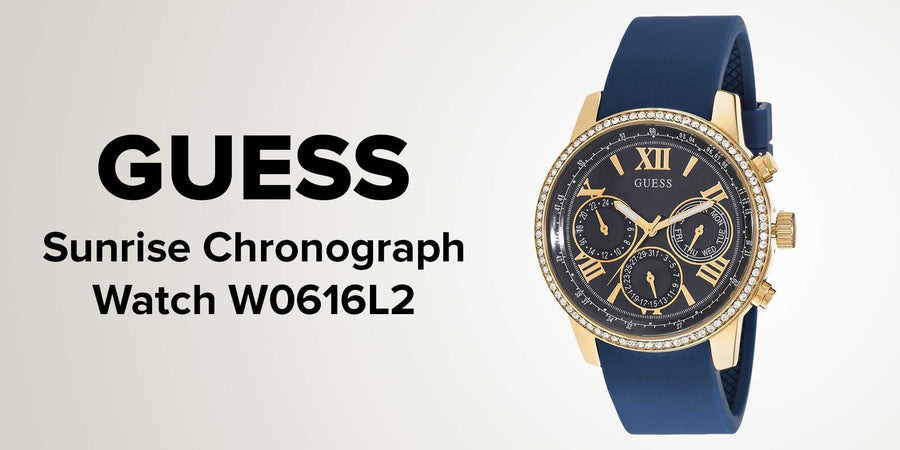 Guess Sunrise Blue Dial with Diamonds Blue Rubber Strap Watch For Women - W0616L2