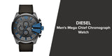 Diesel Mega Chief Chronograph Black Dial Black Leather Strap Watch For Men - DZ4500