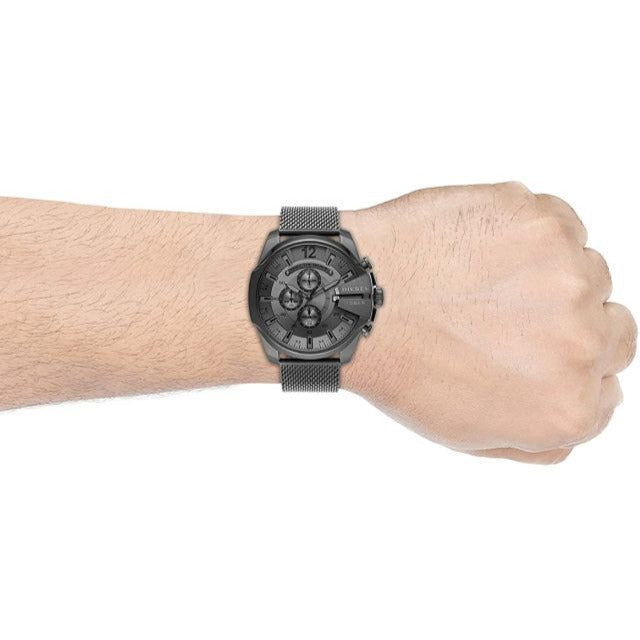 Diesel Mega Chief Chronograph Black Dial Black Steel Strap Watch For Men - DZ4527