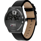 Tommy Hilfiger Monogram Pop Quartz Black Dial Black Leather Strap Watch For Men - 1791773