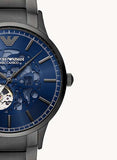 Emporio Armani Renato Automatic Blue Dial Grey Steel Strap Watch For Men - AR60056