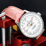 Breitling Navitimer Automatic 35 Mother of Pearl Dial Pink Leather Strap Watch for Women - A17395211A1P3