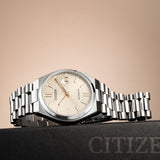 Citizen Tsuyosa Automatic Oatmeal White Dial Silver Steel Strap Watch For Men - NJ0151-88W