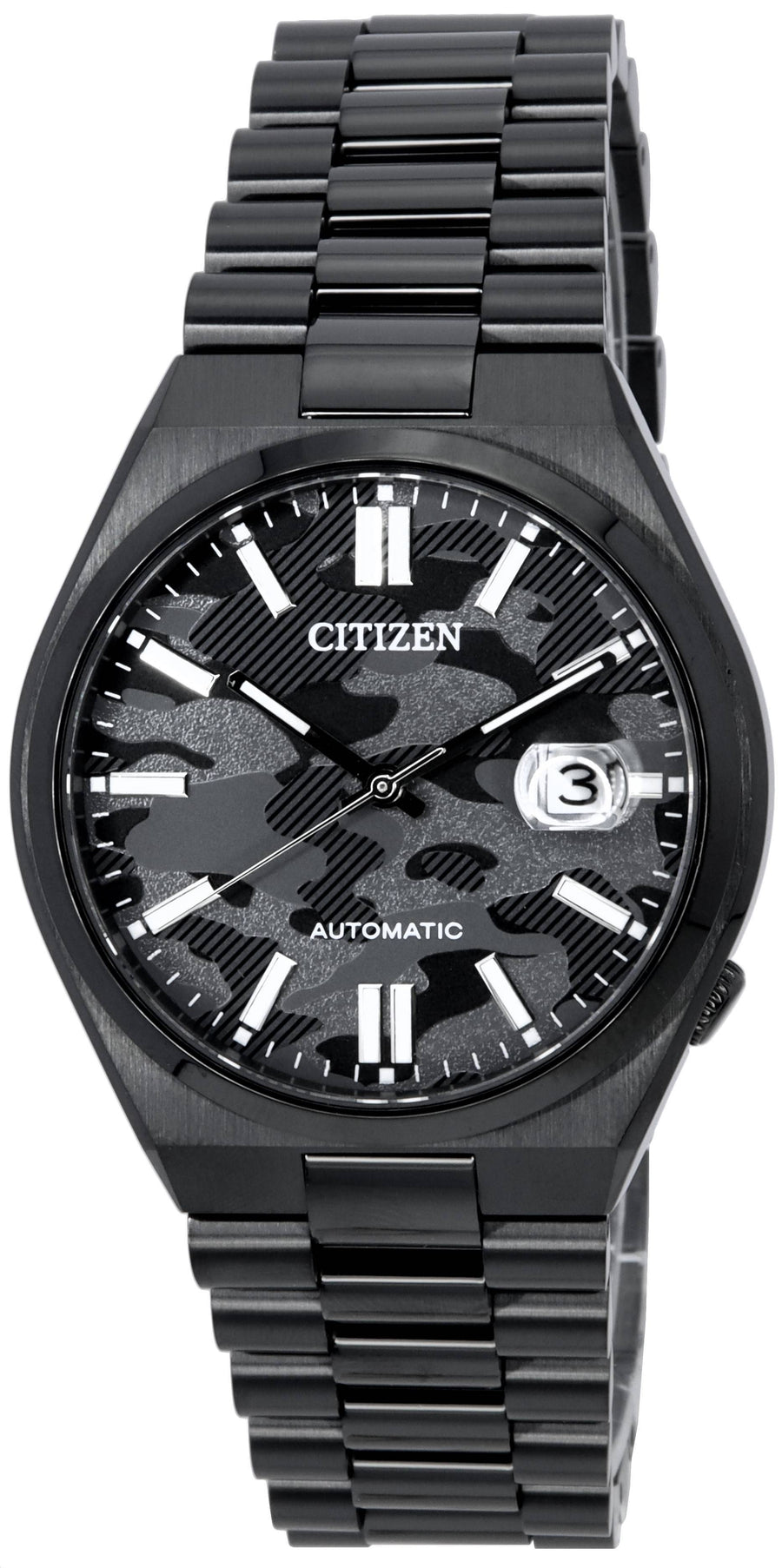 Citizen Tsuyosa Automatic Camouflage Black Dial Black Steel Strap Watch For Men - NJ0155-87E