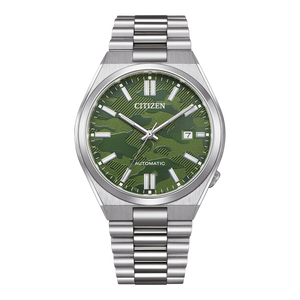 Citizen Tsuyosa Automatic Camouflage Green Dial Silver Steel Strap Watch For Men - NJ0159-86X