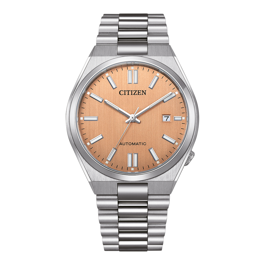 Citizen Tsuyosa Automatic Salmon Orange Dial Silver Steel Strap Watch For Men - NJ0159-86Z