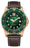 Citizen Mechanical Automatic Green Dial Brown Leather Strap Watch for Men - NJ0173-18X