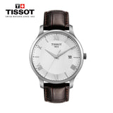 Tissot T Classic Tradition Silver Dial Brown Leather Strap Watch For Men - T063.610.16.038.00