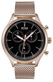 Hugo Boss Companion Quartz Black Dial Rose Gold Mesh Bracelet Watch For Men - HB1513548