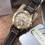 Fossil Nate Chronograph Gold Dial Brown Leather Strap Watch for Men - JR1495