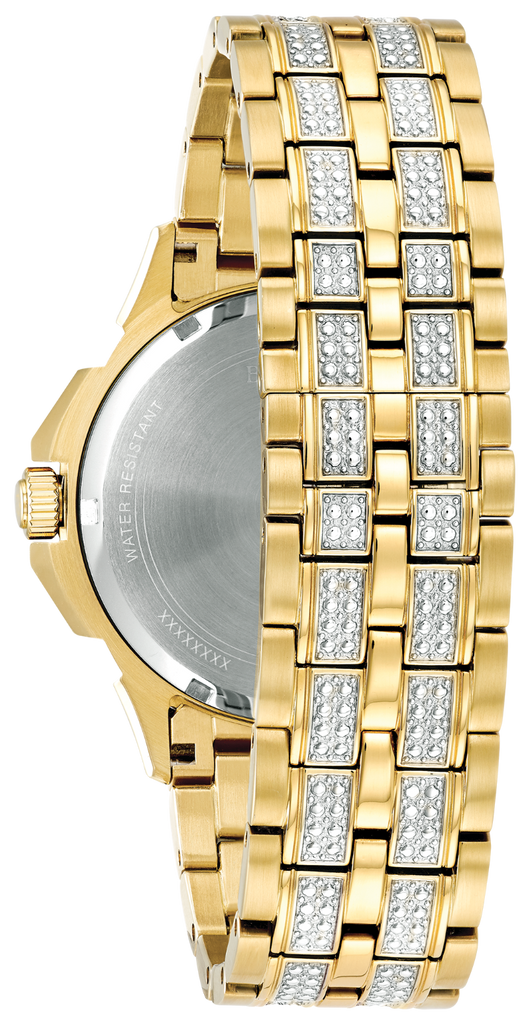 Bulova Crystal Collection Octova White Dial Gold Steel Strap Watch for Men - 98C126