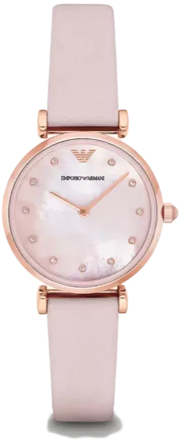 Emporio Armani Gianni T Bar Mother Of Pearl Pink Dial Pink Leather Strap Watch For Women - AR1958